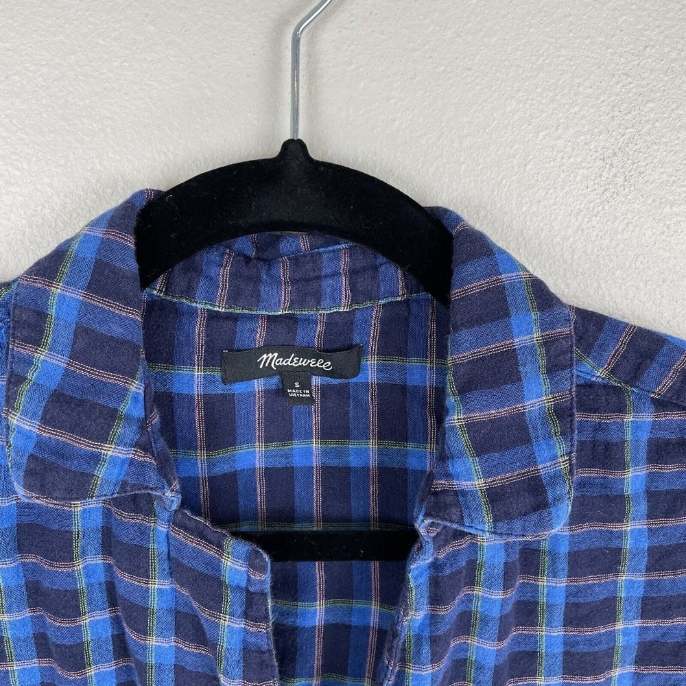 Madewell Double Faced Park Popover Shirt Womens Size S Blue Plaid Boxy Oversized - Picture 3 of 4
